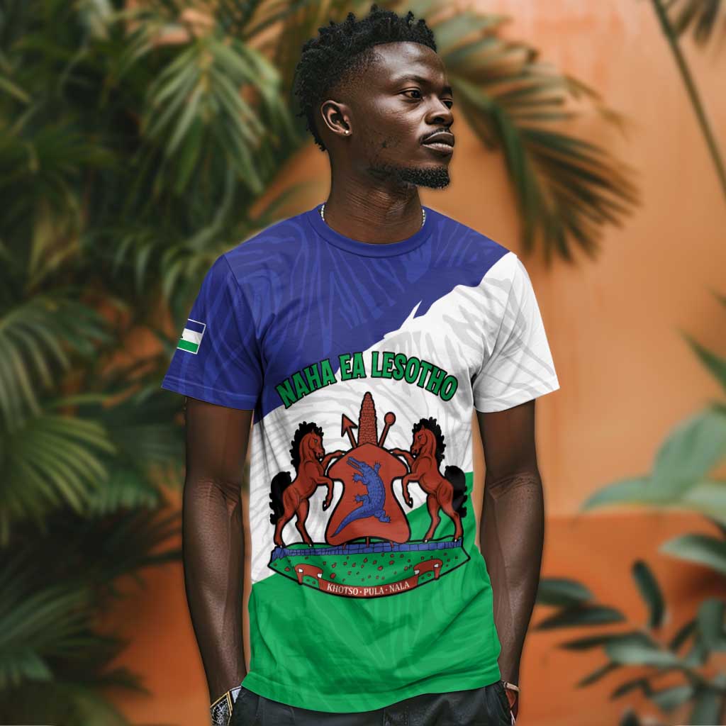 Personalised Afro Lesotho T shirt Coat Of Arms With Map - Grunge Style LT15