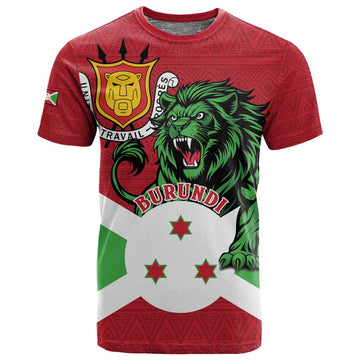Personalized Jamhuri ya Burundi T shirt Lion With Coat Of Arms - Flag Style LT15