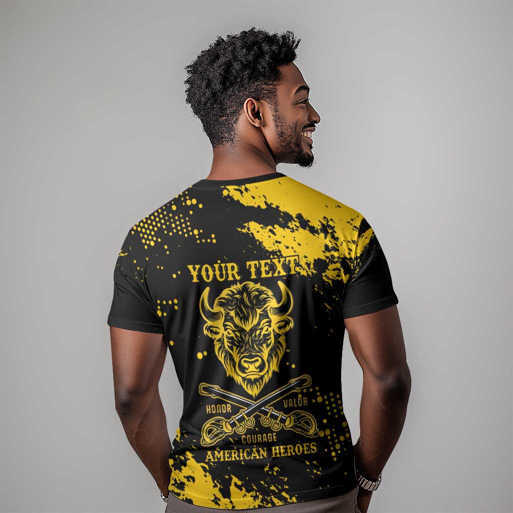 Personalized African-American Heroes T shirt Bison Buffalo Soldiers - Black Grunge Style LT15