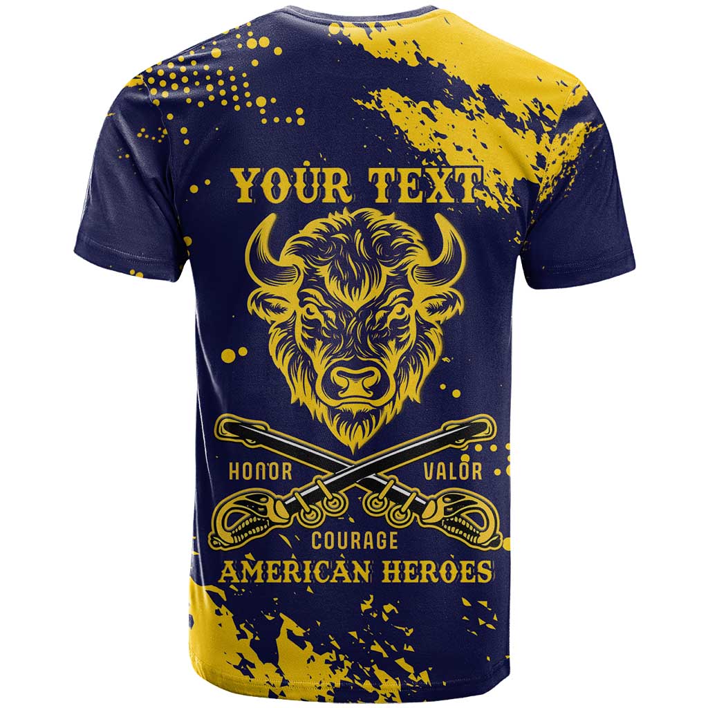 Personalized African-American Heroes T shirt Bison Buffalo Soldiers - Blue Grunge Style LT15
