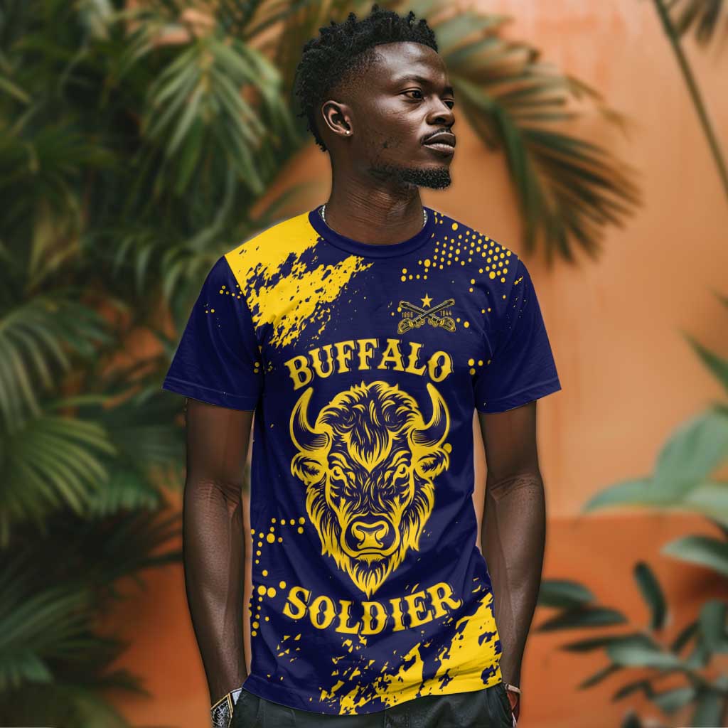 Personalized African-American Heroes T shirt Bison Buffalo Soldiers - Blue Grunge Style LT15