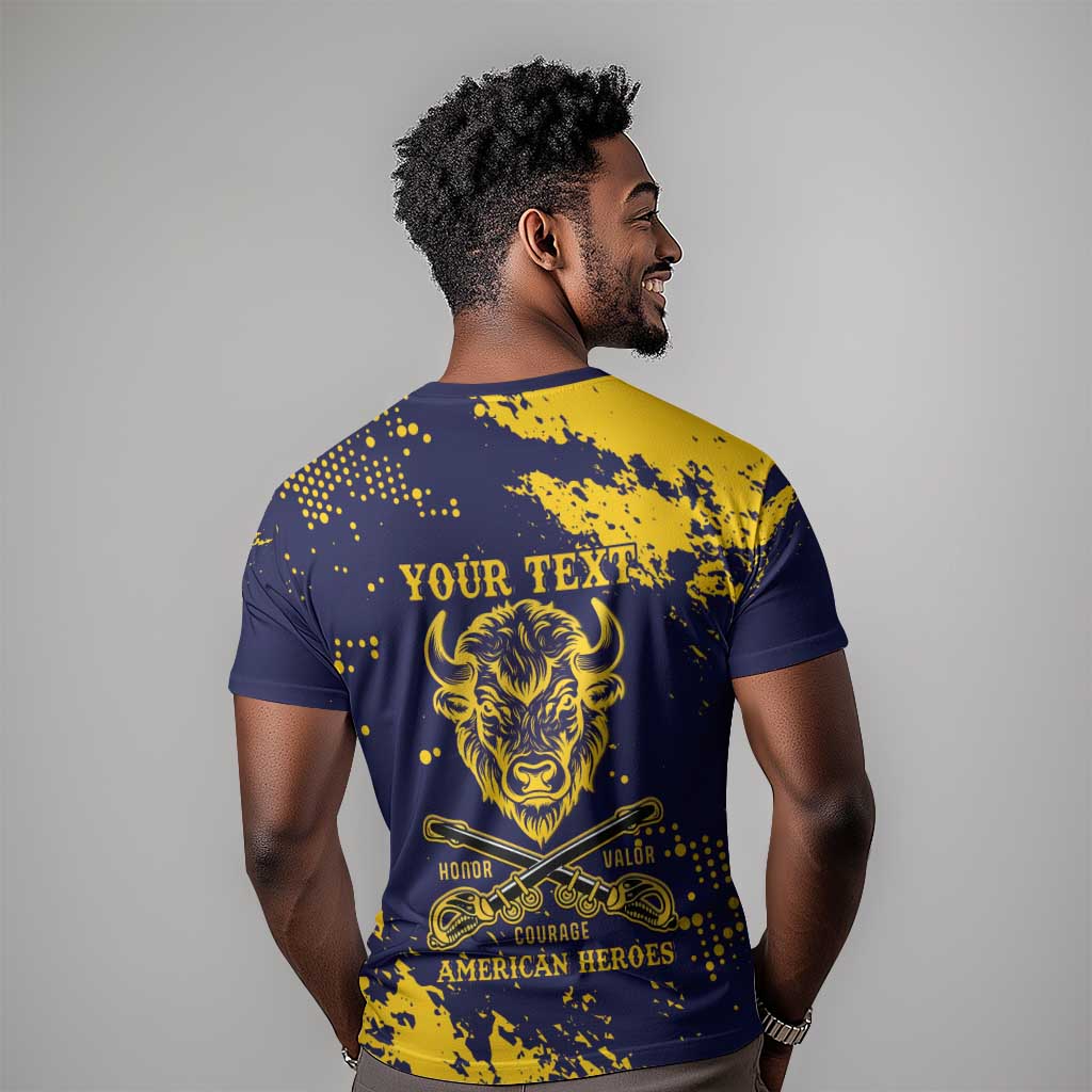 Personalized African-American Heroes T shirt Bison Buffalo Soldiers - Blue Grunge Style LT15