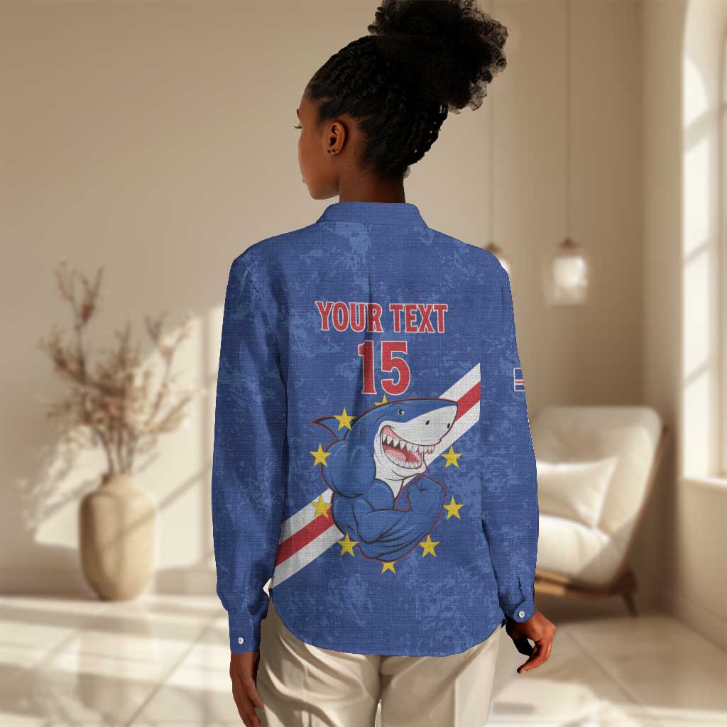 Custom Cabo Verde Football Women Casual Shirt Go Tubaroes Azuis LT15