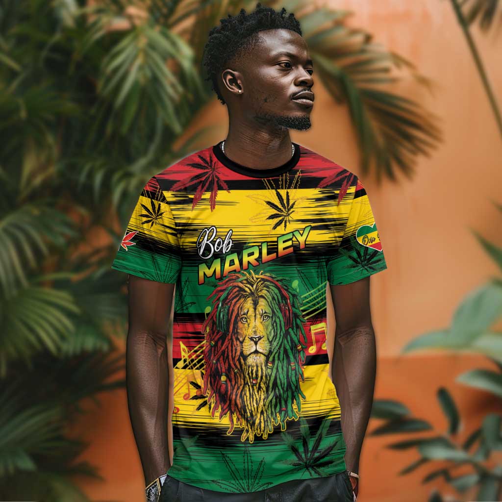 Personalised Rastafarian Lion T shirt Cannabis Leaf Pattern LT15