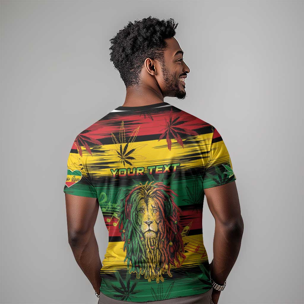 Personalised Rastafarian Lion T shirt Cannabis Leaf Pattern LT15