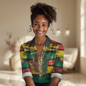 Personalised Rastafarian Lion Women Casual Shirt Cannabis Leaf Pattern LT15