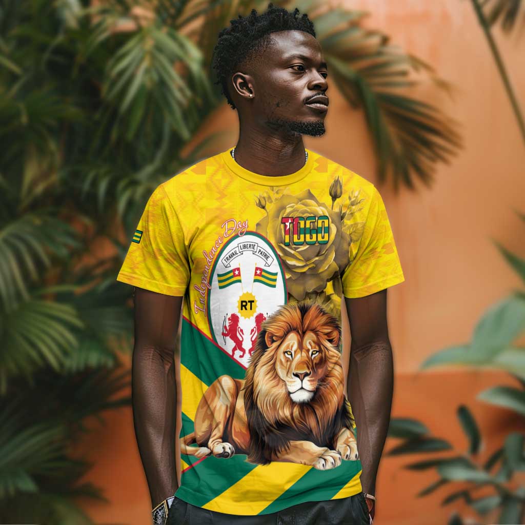 Happy Togo Independence Day T shirt Lion With Coat Of Arms - Kente Pattern LT15