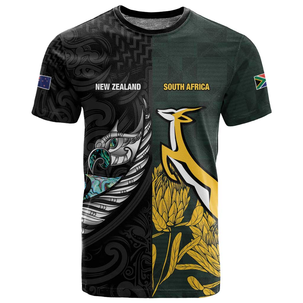 New Zealand vs South Africa Rugby Custom T shirt Maori - African Pattern LT15