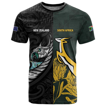 New Zealand vs South Africa Rugby Custom T shirt Maori - African Pattern LT15