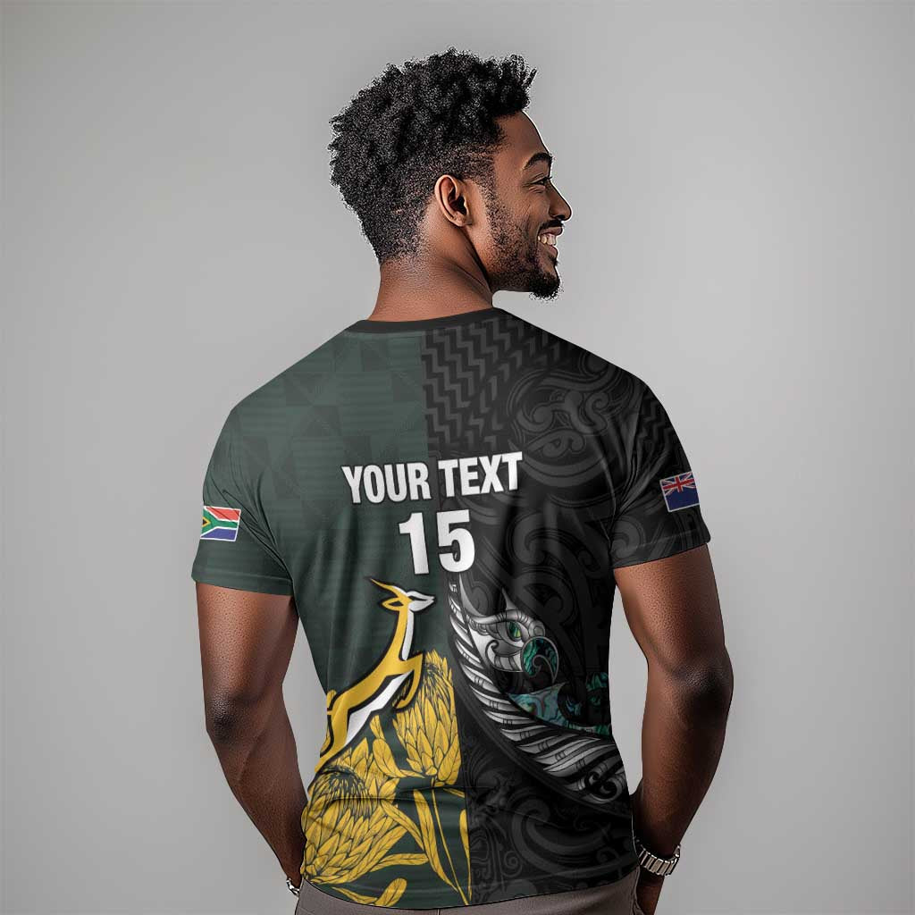 New Zealand vs South Africa Rugby Custom T shirt Maori - African Pattern LT15