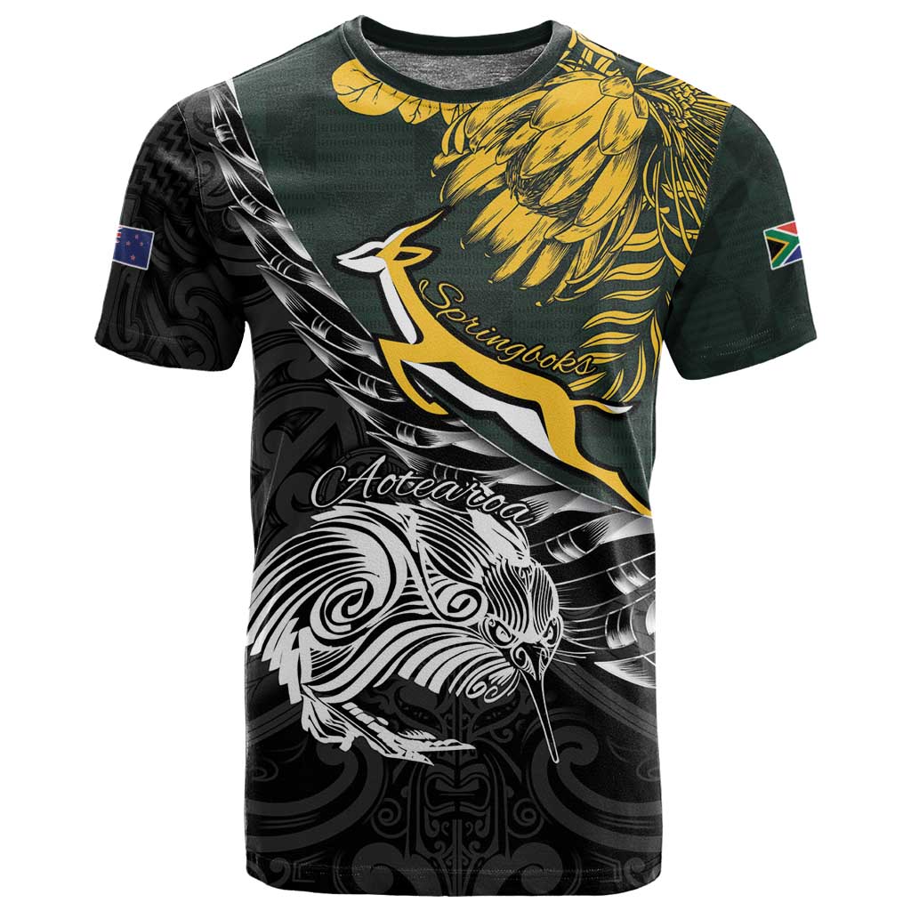 New Zealand vs South Africa Rugby Personalised T shirt Maori Kiwi With Springboks LT15