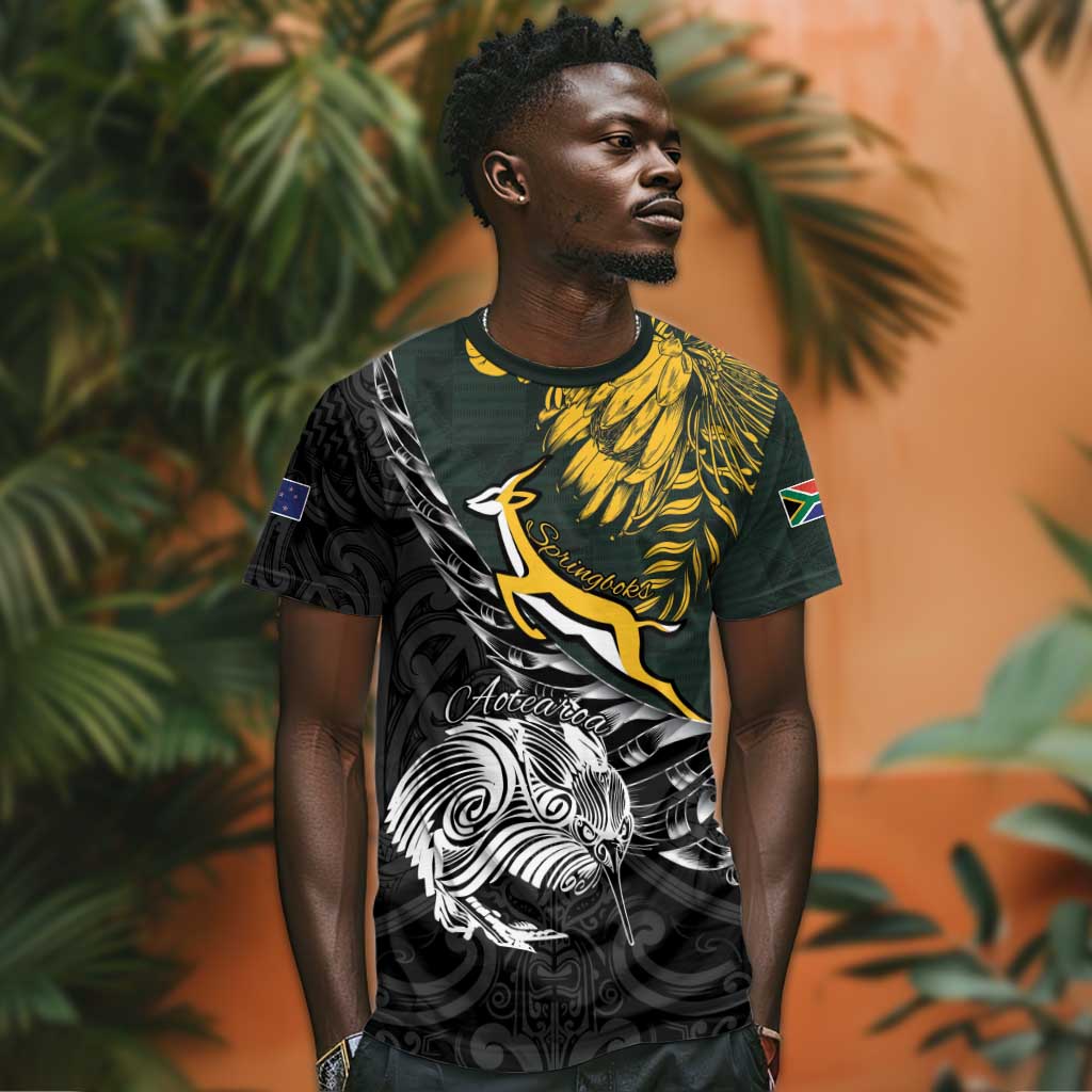 New Zealand vs South Africa Rugby Personalised T shirt Maori Kiwi With Springboks LT15