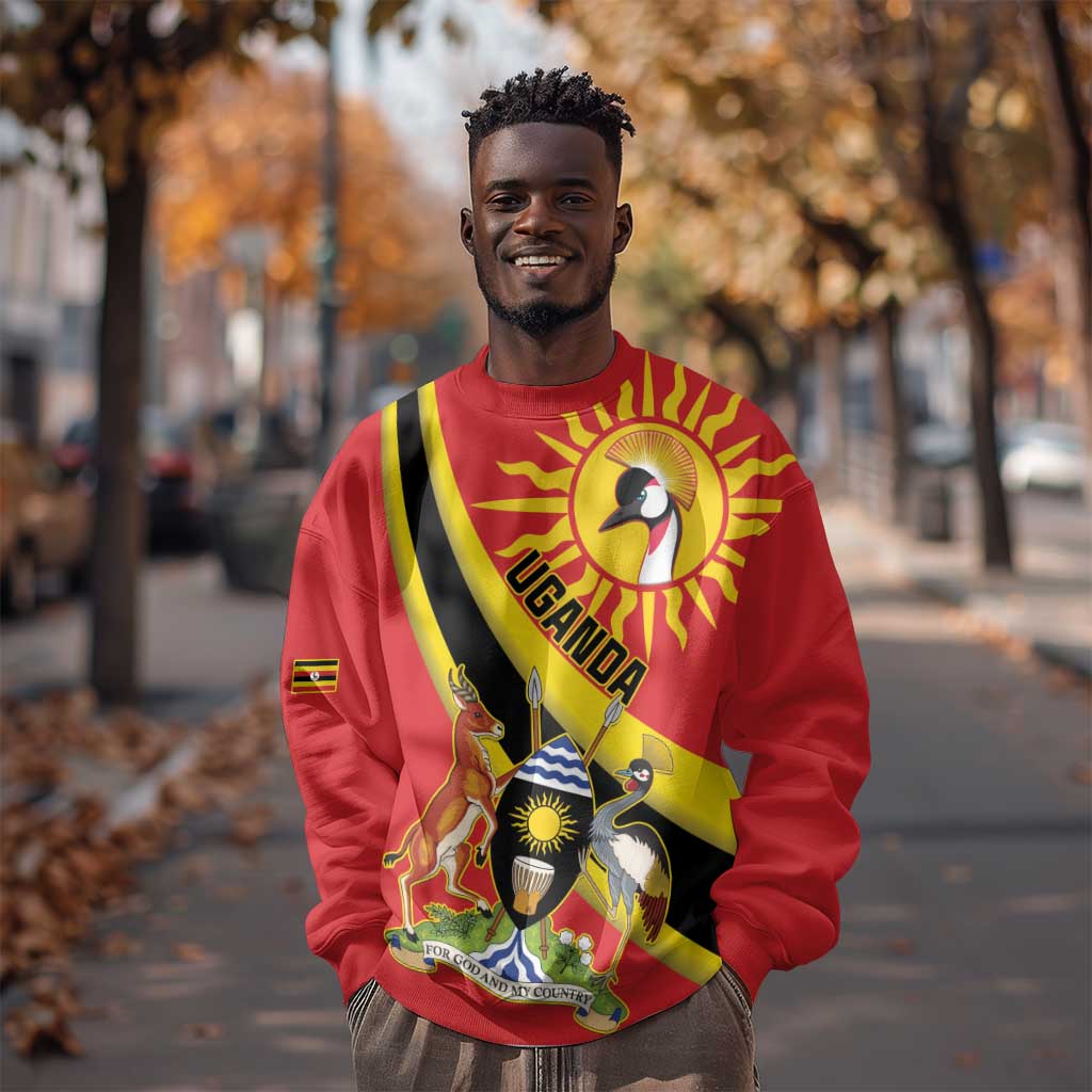 Personalised Afro Uganda Sweatshirt Black Crowned Crane With Coat Of Arms LT15