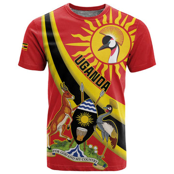 Personalised Afro Uganda T shirt Black Crowned Crane With Coat Of Arms LT15