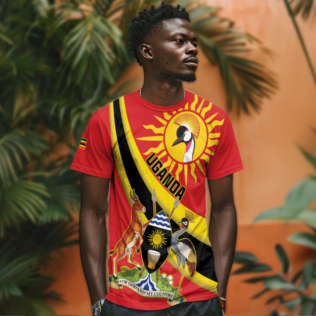 Personalised Afro Uganda T shirt Black Crowned Crane With Coat Of Arms LT15