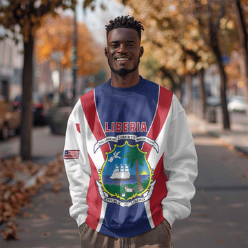 Personalised Afro Liberia Sweatshirt Coat Of Arms With Flag Map - African Pattern LT15