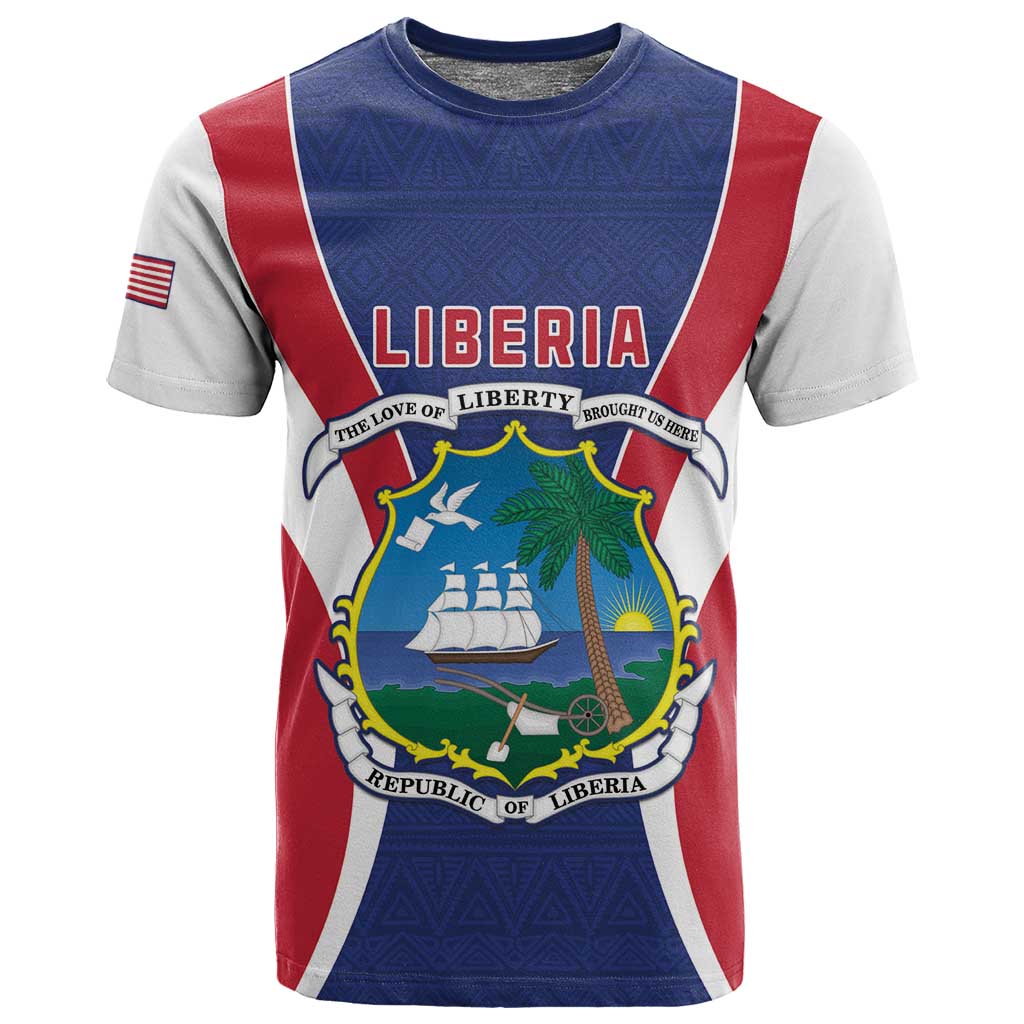 Personalised Afro Liberia T shirt Coat Of Arms With Flag Map - African Pattern LT15