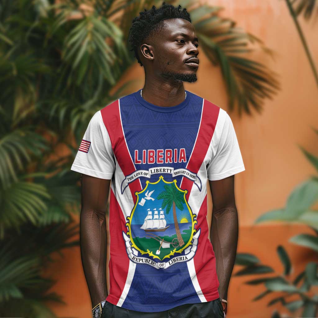 Personalised Afro Liberia T shirt Coat Of Arms With Flag Map - African Pattern LT15