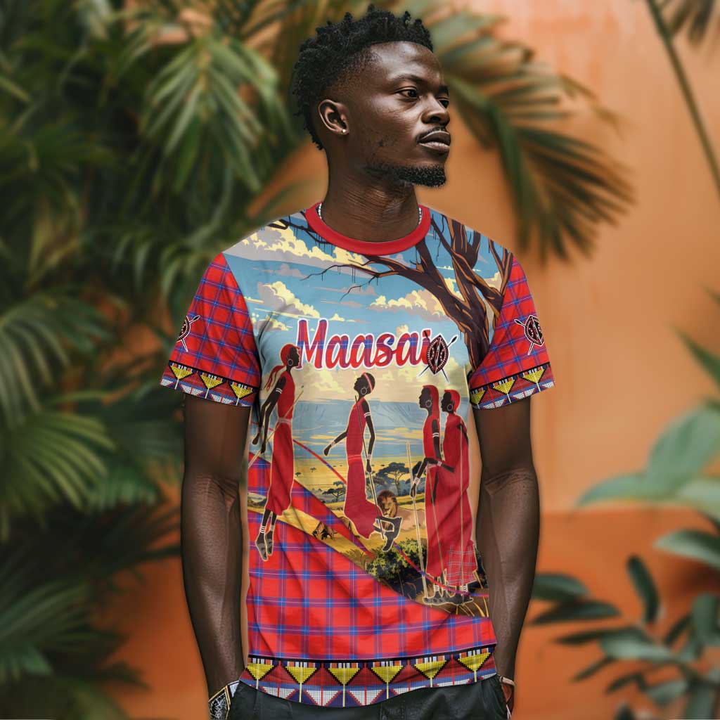 Maasai Adumu Dance T shirt Shuka Pattern - Kenya Safari LT15