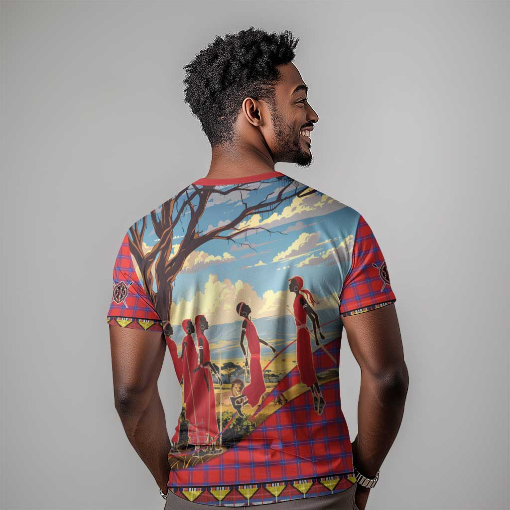 Maasai Adumu Dance T shirt Shuka Pattern - Kenya Safari LT15