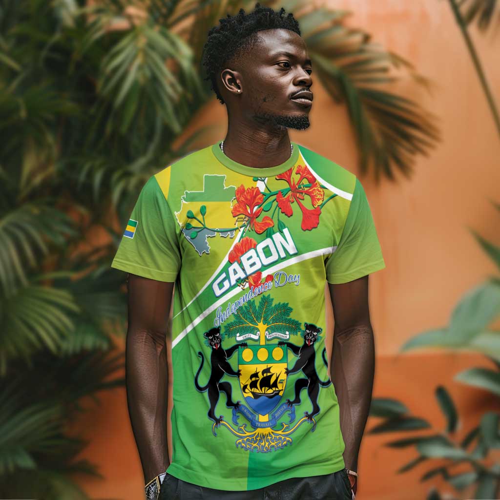 Personalized Gabon Independence Day T shirt Gradient Style LT15