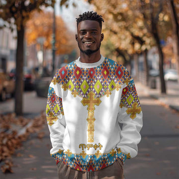 Happy Ethiopian Timkat Sweatshirt Cross Mix Tilet Pattern LT15