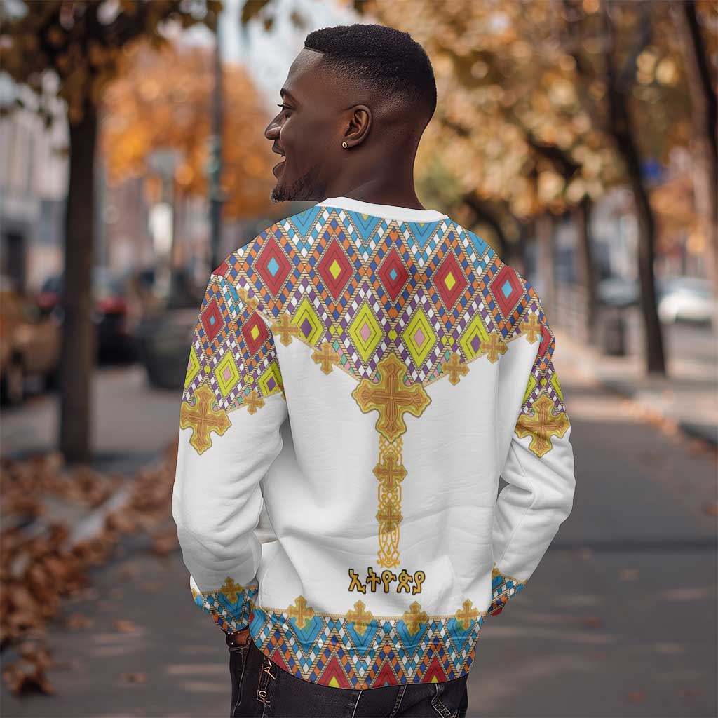 Happy Ethiopian Timkat Sweatshirt Cross Mix Tilet Pattern LT15