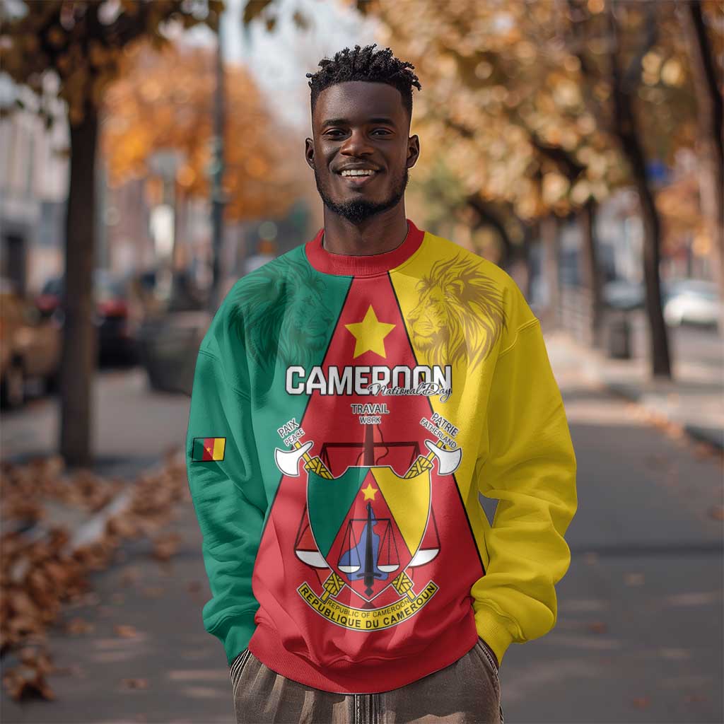 Personalised Cameroon National Day Sweatshirt Lion Mix Coat Of Arms Style LT15