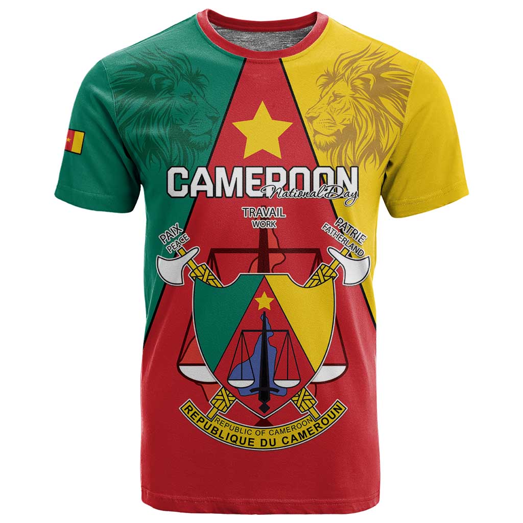 Personalised Cameroon National Day T shirt Lion Mix Coat Of Arms Style LT15