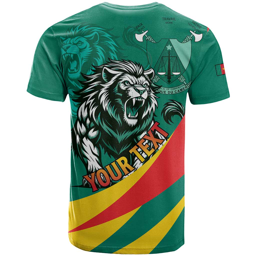 Personalised Happy Cameroon National Day T shirt Lion With Coat Of Arms - Curve Style LT15