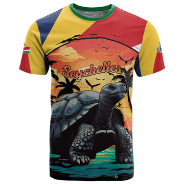 Personalised Afro Seychelles T shirt Aldabra Giant Tortoise With Beach Sunset LT15