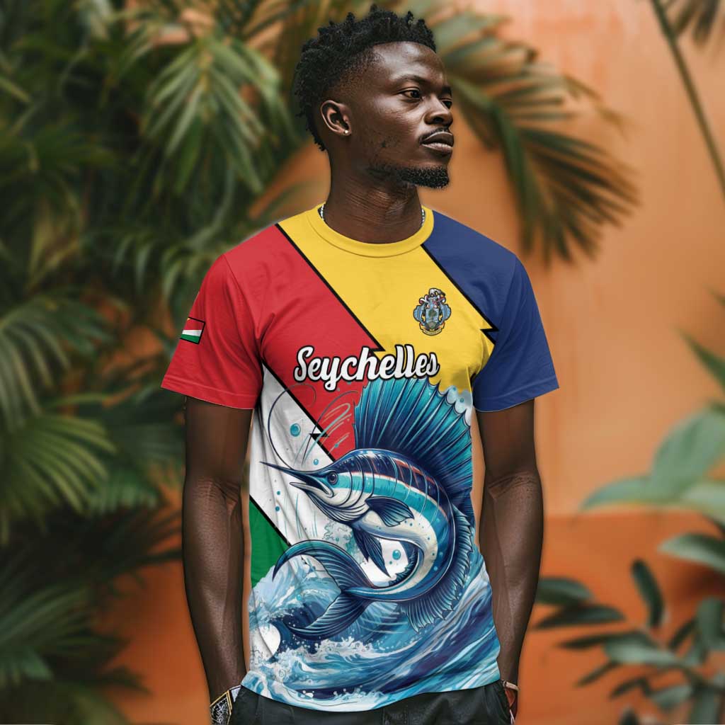 Personalised Afro Seychelles T shirt Sailfish With Coat Of Arms LT15