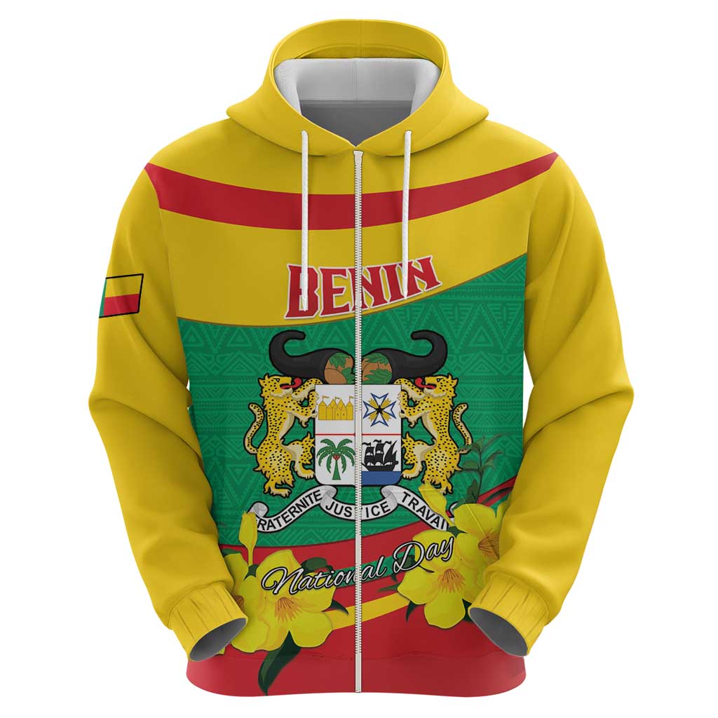 Personalised Benin National Day Hoodie Coat Of Arms Yellow Allamanda LT15