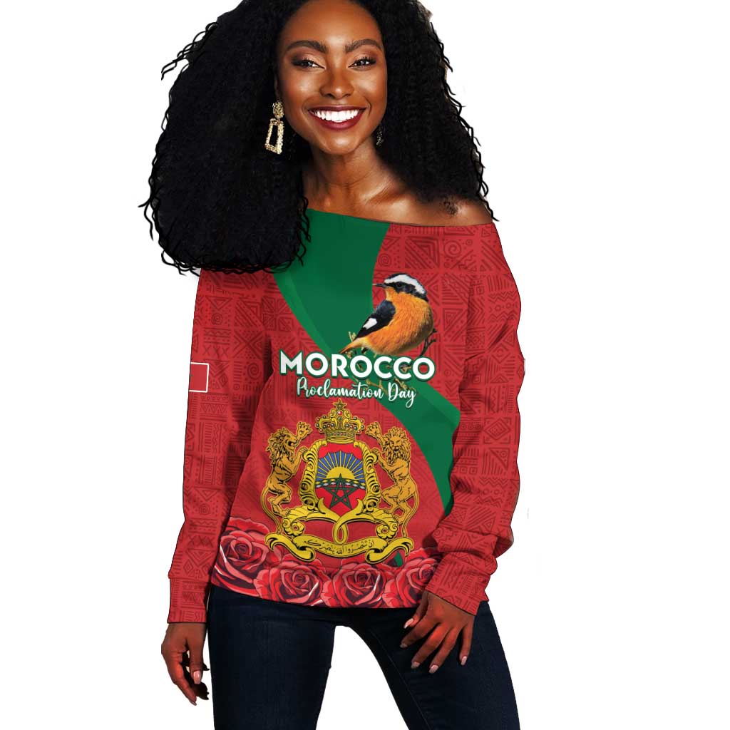 Personalised Afro Morocco Off Shoulder Sweater Happy Proclamation Day - African Pattern LT15
