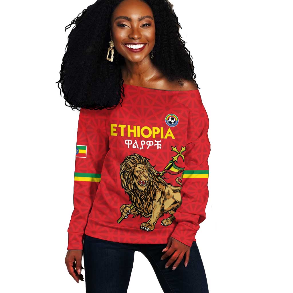 Custom Ethiopia Football Off Shoulder Sweater Go Champions LT15