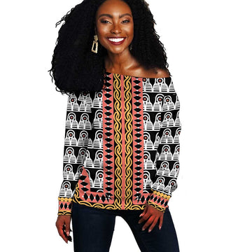 Cameroon Off Shoulder Sweater Toghu Traditional Pattern LT15