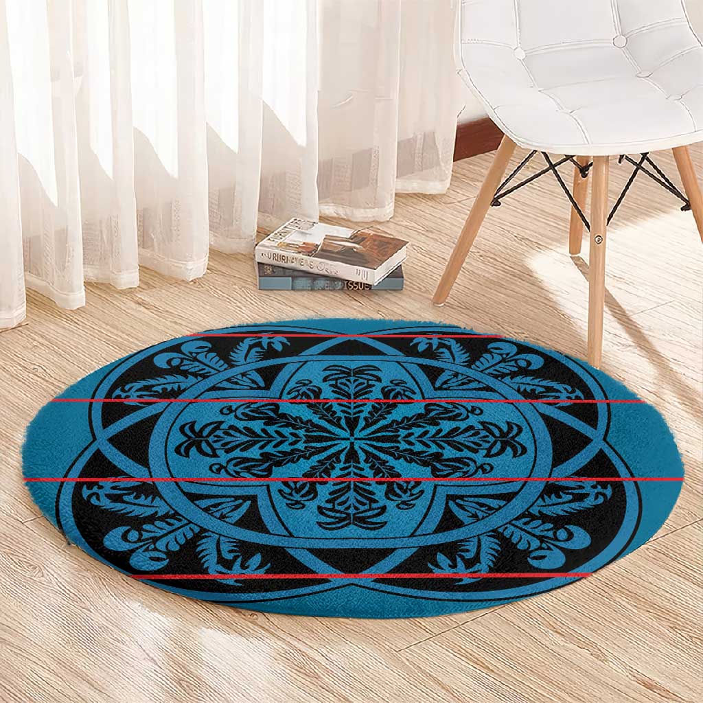 Basotho Blanket Round Carpet Lesotho Kharetsa Seanamarena Heritage - Blue LT15