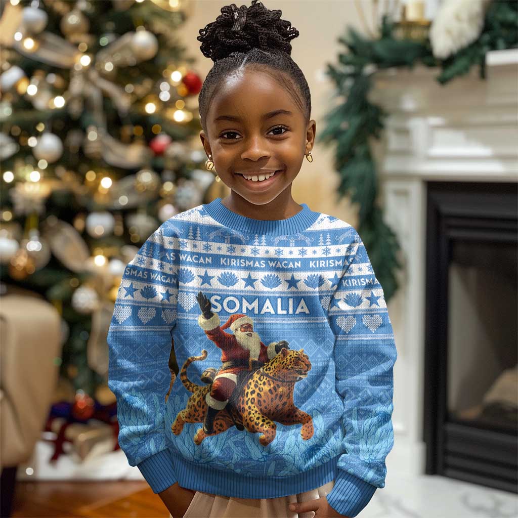 Personalized Afro Somalia Christmas Kid Ugly Christmas Sweater Black Santa Riding Leopard African Pattern LT15