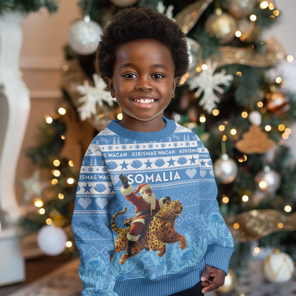 Personalized Afro Somalia Christmas Kid Ugly Christmas Sweater Black Santa Riding Leopard African Pattern LT15
