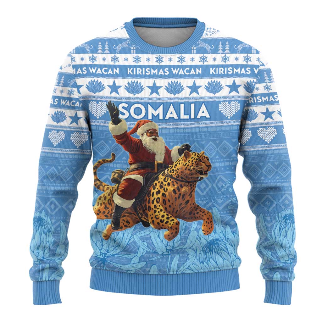 Personalized Afro Somalia Christmas Ugly Christmas Sweater Black Santa Riding Leopard African Pattern LT15