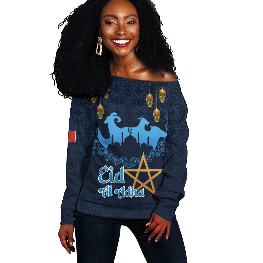 Happy Eid Al-Adha Off Shoulder Sweater Morocco Mubarak LT15