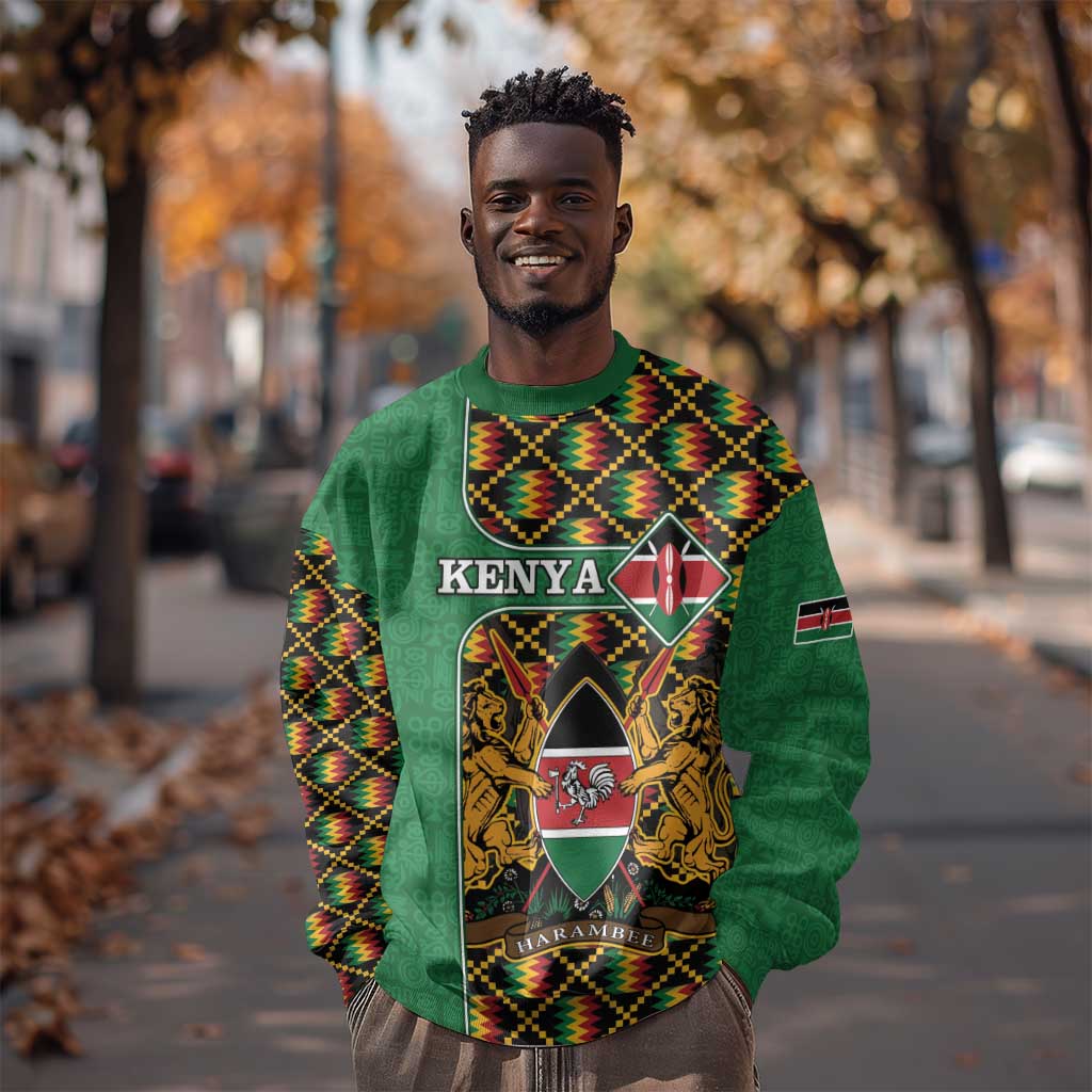 Kenya Sweatshirt - Kente Pattern, Coat Of Arms Design LT15