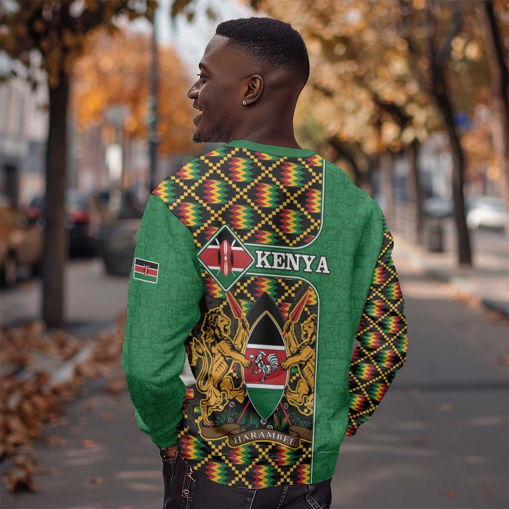 Kenya Sweatshirt - Kente Pattern, Coat Of Arms Design LT15