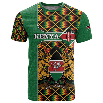 Kenya T shirt - Kente Pattern, Coat Of Arms Design LT15