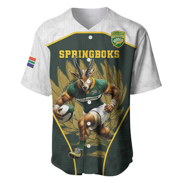 South Africa Rugby Personalised Baseball Jersey Springboks Mascot With King Protea -  African Pattern LT15