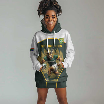 South Africa Rugby Personalised Hoodie Dress Springboks Mascot With King Protea -  African Pattern LT15