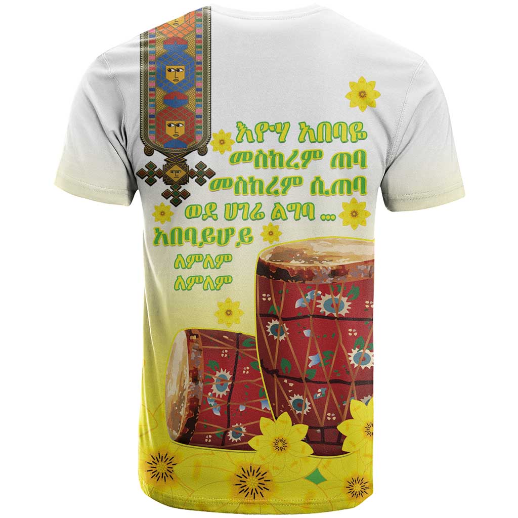 Melkam Enkutatash Ethiopian T shirt Kebero Drum With Adey Abeba Flower LT15