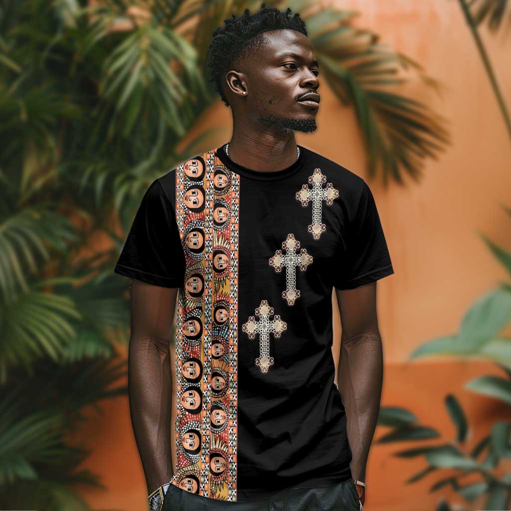 Ethiopia Angels Tilet With Cross T shirt Black Color LT15