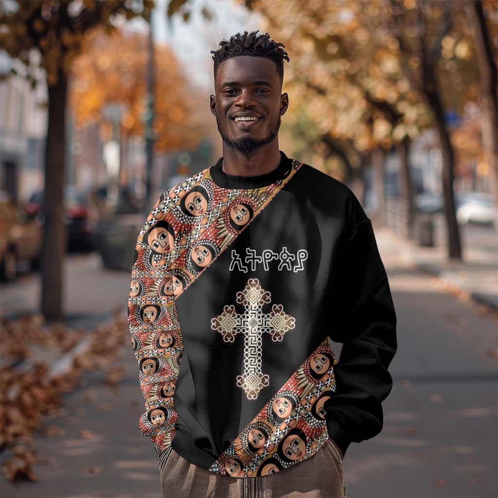 Personalized Ethiopia Sweatshirt Ethiopian Orthodox Church Angel Black Color LT15
