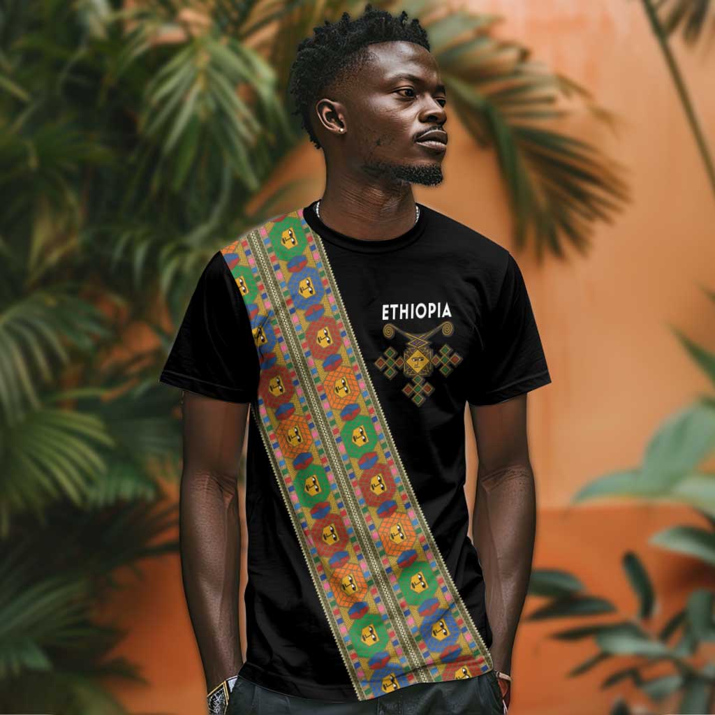 Ethiopia Saba Kemis Sash Style T shirt Black Color LT15